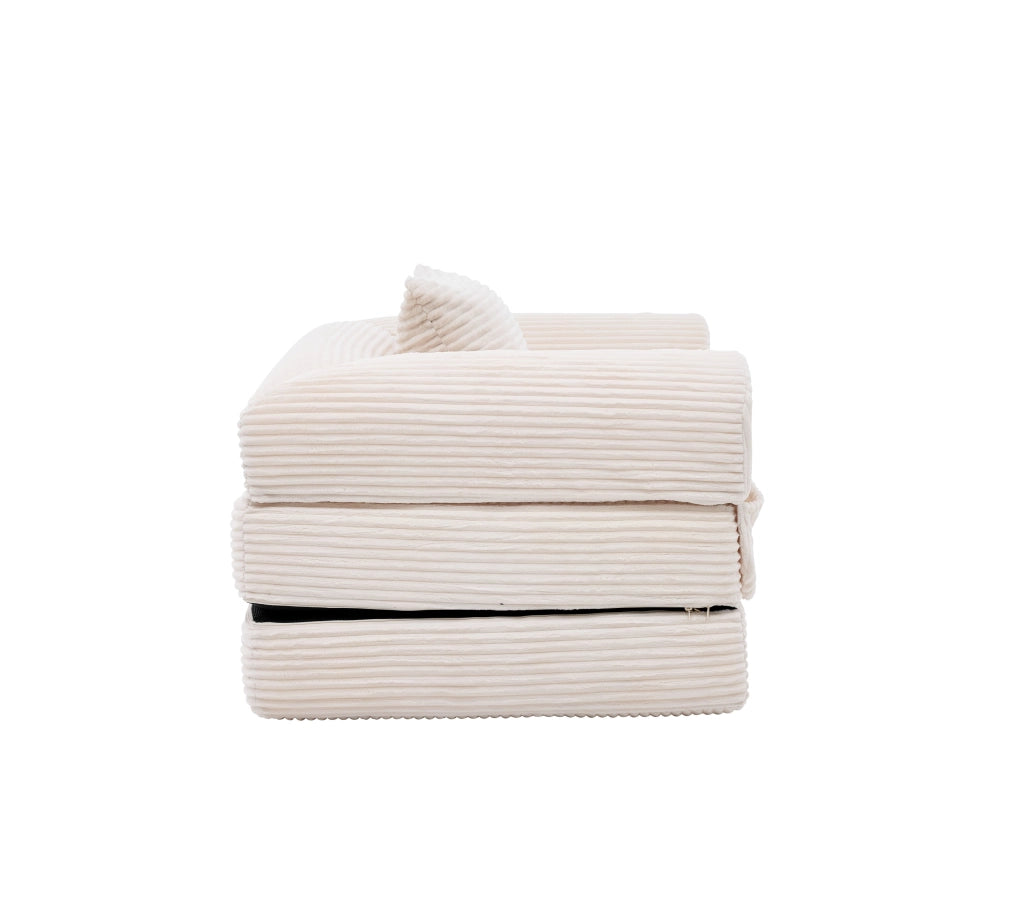 Poltrona letto convertibile 2 in 1 senza montaggio con cuscino in tessuto effetto velluto a coste beige compatta