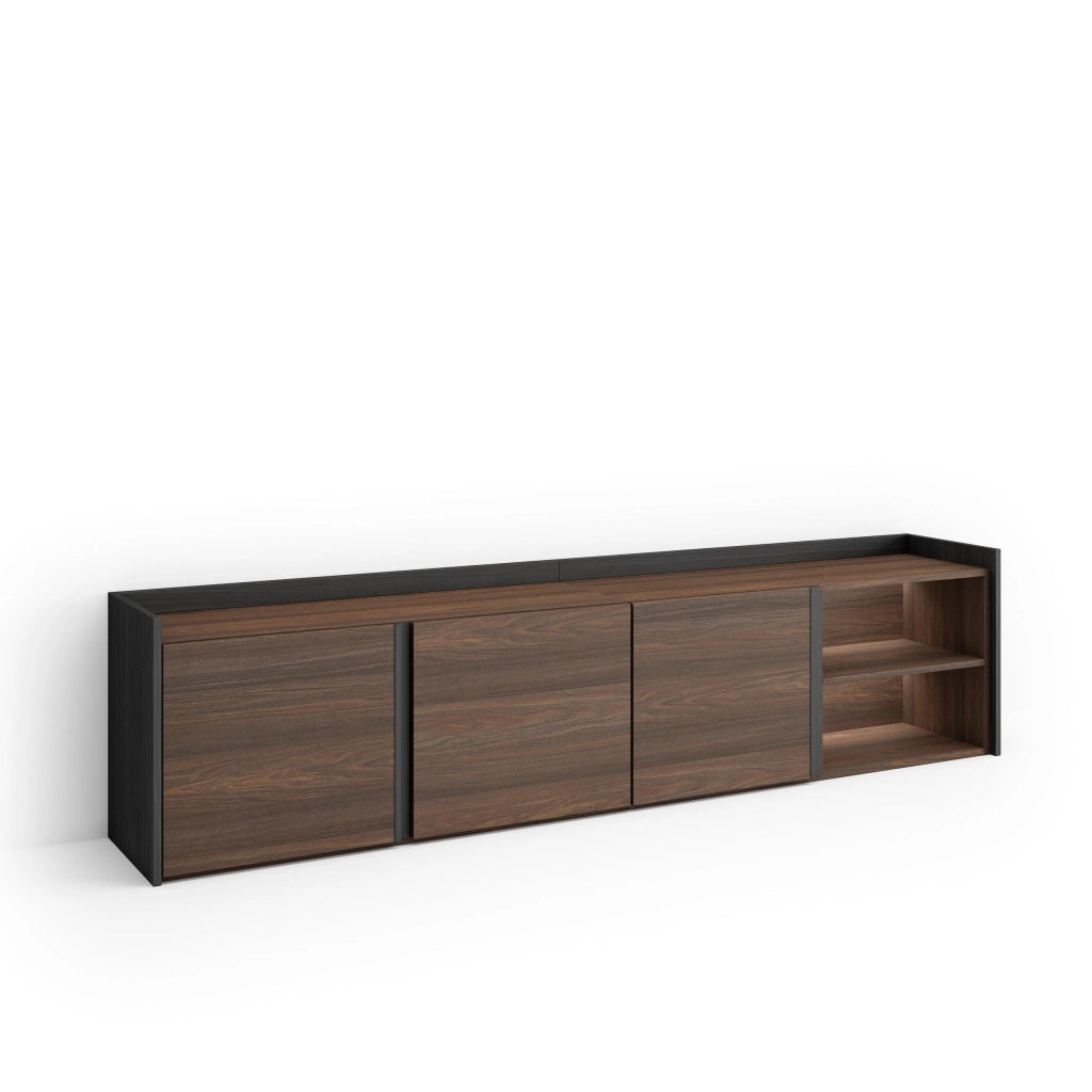 Mobile TV Soggiorno, 207x50x35 cm, Per TV fino a 80", LED, Rovere scuro e Nero
