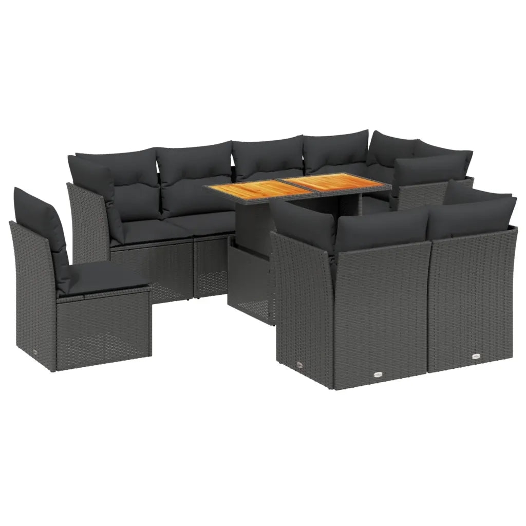 Set Divani da Giardino 9 pz con Cuscini Nero in Polyrattancod mxl 112706