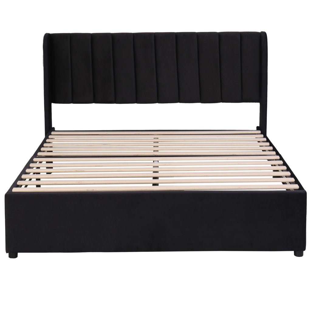 Letto matrimoniale 140x200 cm con 2 cassetti; velluto nero (Senza materasso)