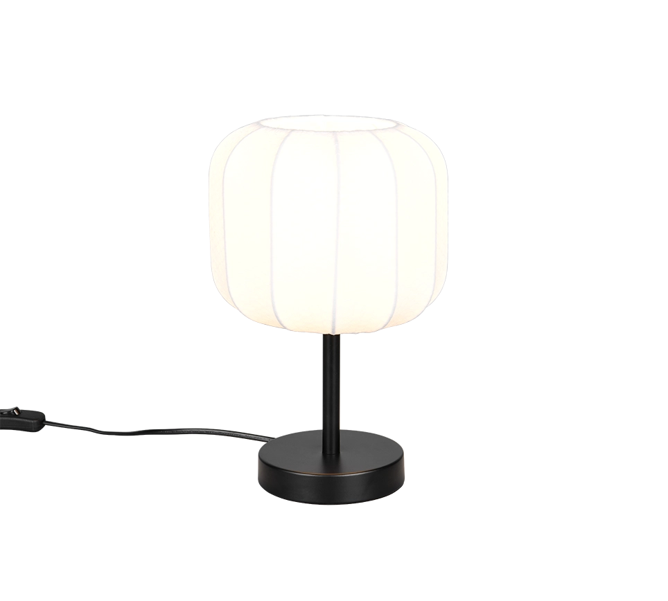 Lampada da tavolo, tessuto e metallo, bianco e nero, H 32 cm, Madeline