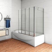 100x140cm Parete Doccia Sopravasca Angolare 4 Ante Pieghevoli Vetro 4 mm con Parete Laterale 75cm Vetro Temperato 6 mm Trasparente Telai Cromi Lucidi