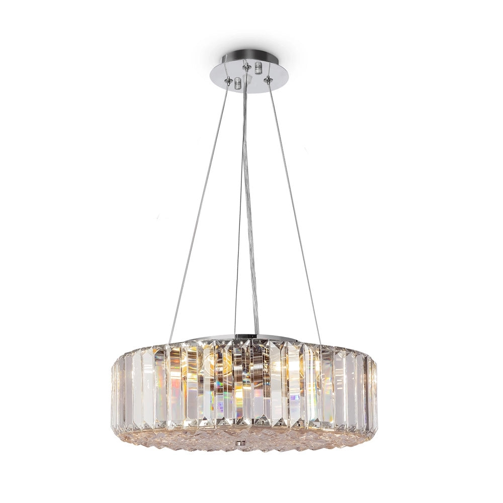 Lampadario Contemporaneo Recinto Metallo Cromo 6 Luci Diffusori Vetro Trasp.