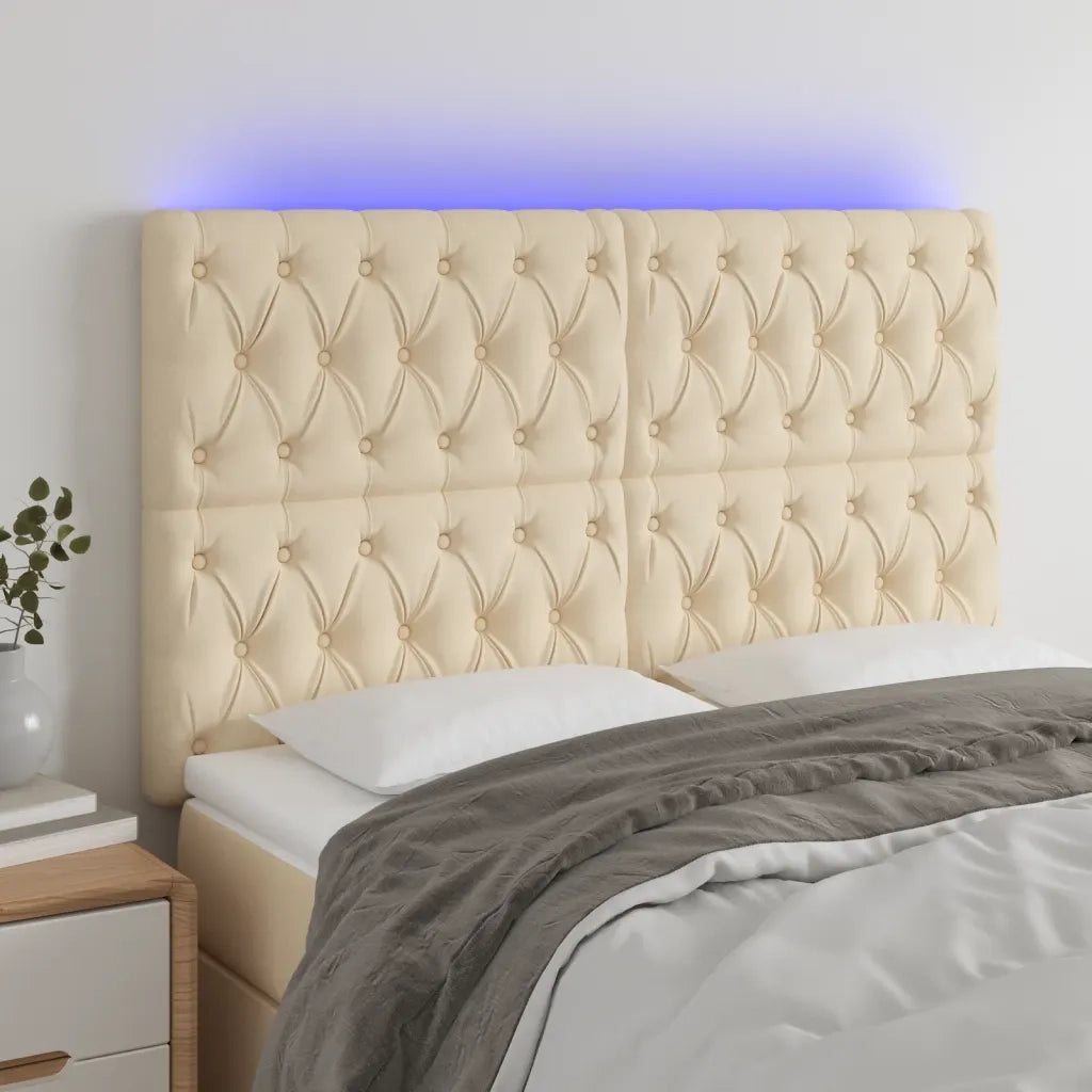 Testiera | Testata a LED Crema 144x7x118/128 cm in Tessuto