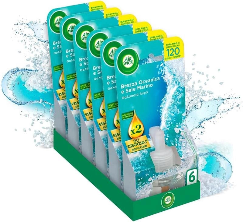 AIR WICK RICARICA DIFFUSORE ELETTRICO CON OLI ESSENZIALI FRAGRANZA BREZZA OCEANICA E SALE MARINO 19 ML - 6PZ