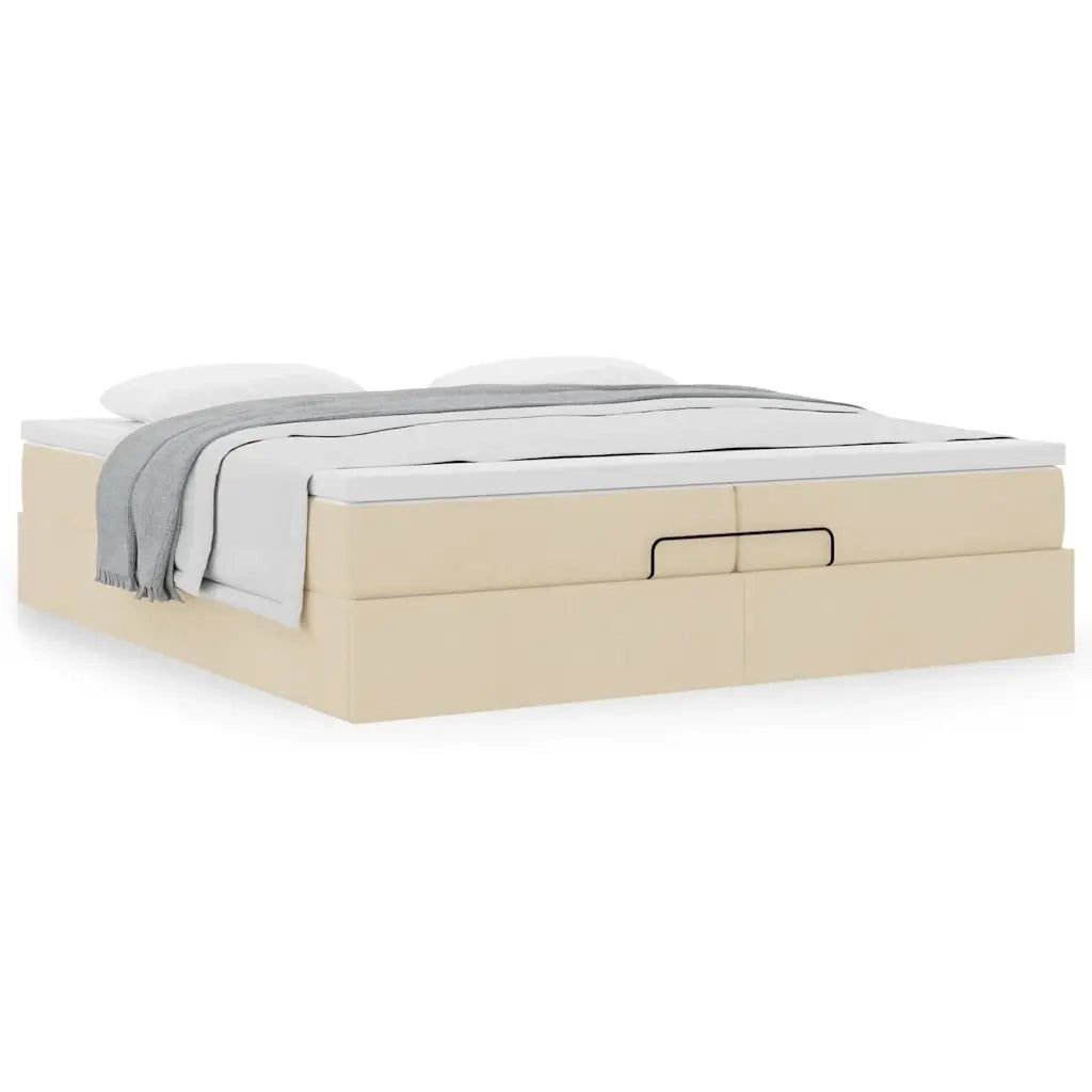 Struttura Letto Pouf con Materassi Crema 200x200 cm in Tessuto 3311139