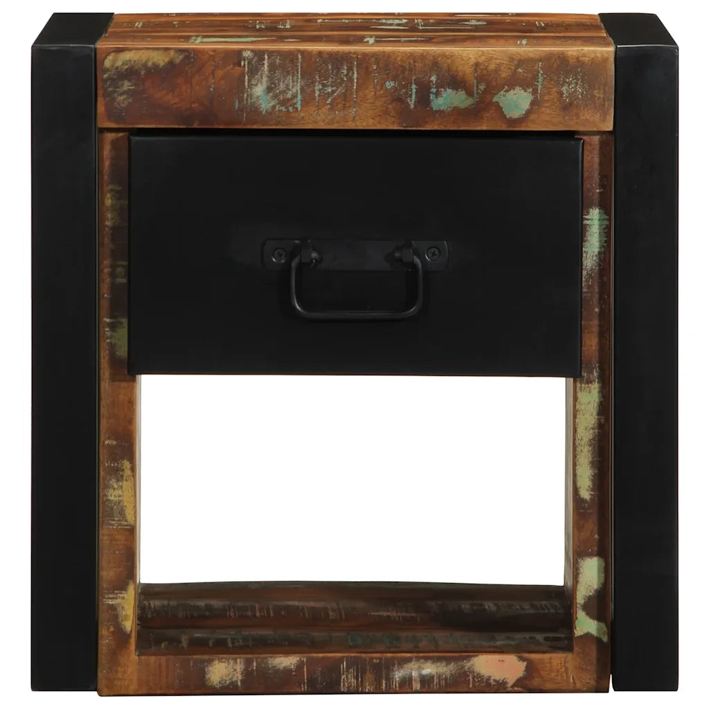 Comodino | Armadio da Notte | Mobiletto da notte Multicolore 40x35x40 cm in Legno Massello Recupero