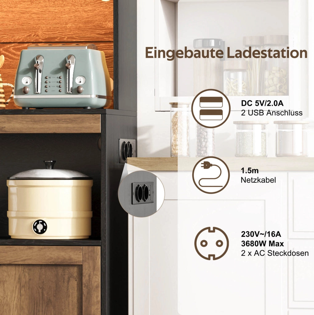 ARMADIO da cucina con LED RGB e prese 110x40x180 cm MDF Naturale/Nero