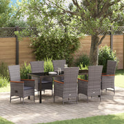 Set da Pranzo da Giardino 7 Pezzi con Cuscini Grigio in Rattan Polivinilico
