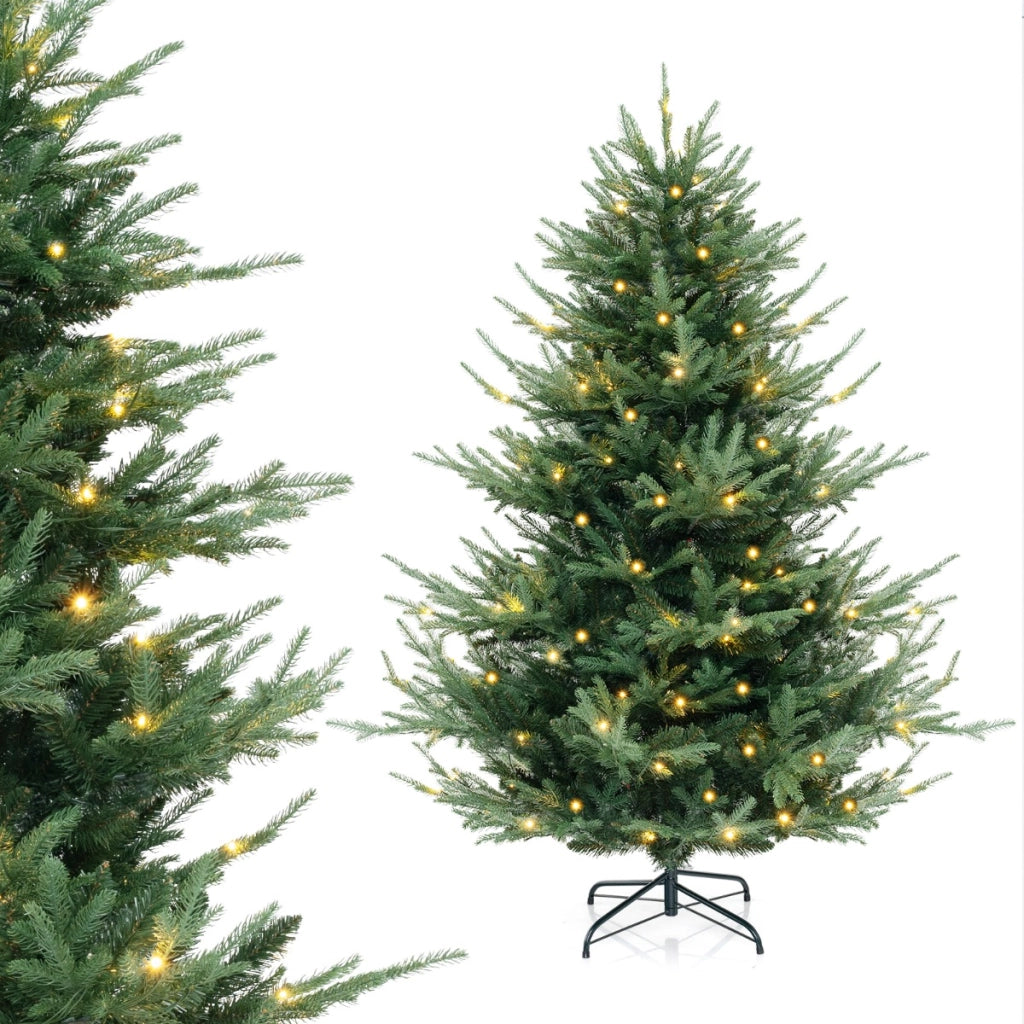 Albero di Natale artificiale 135cm con 442 punte di rami 160 luci led bianche calde, Albero di Natale finto in PE e PVC-Alberi di Natale