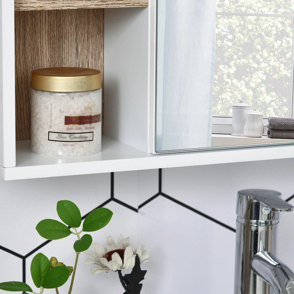 Armadio da Bagno con Specchio ¨C zephmum ¨C Bianco e Rovere 60x14.5x49.4 cm