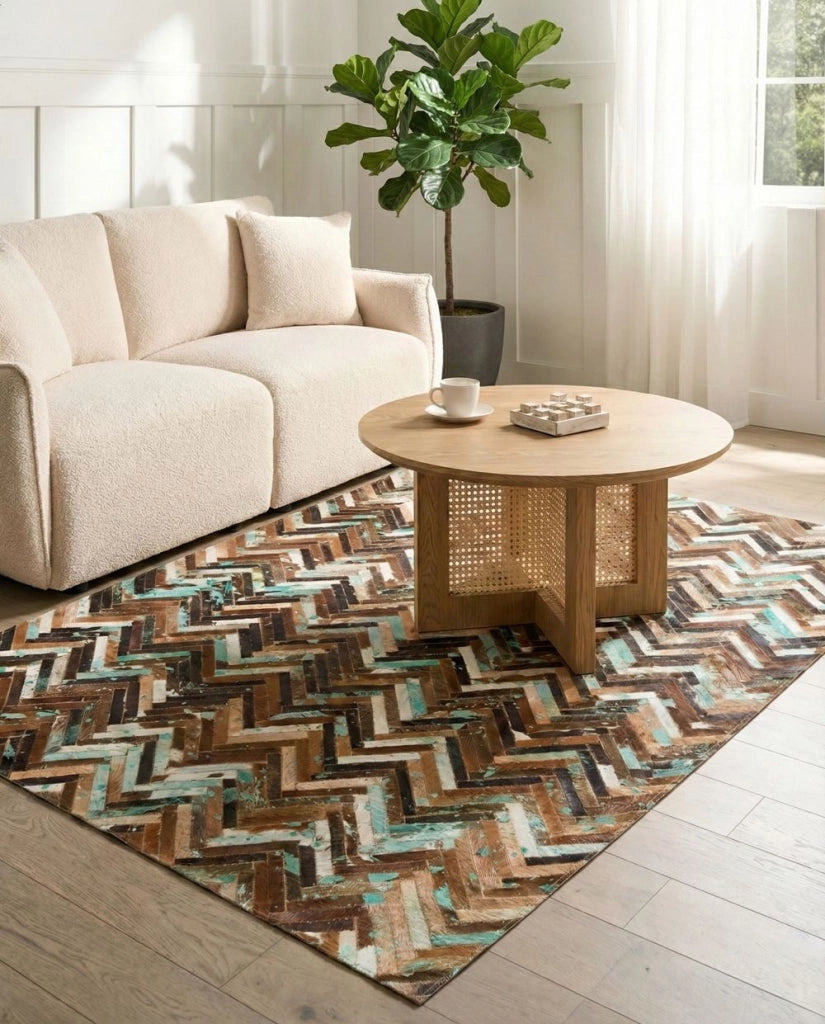 Tappeto Multicolore Pelle 160 x 230 cm Pelle Bovina Artigianale