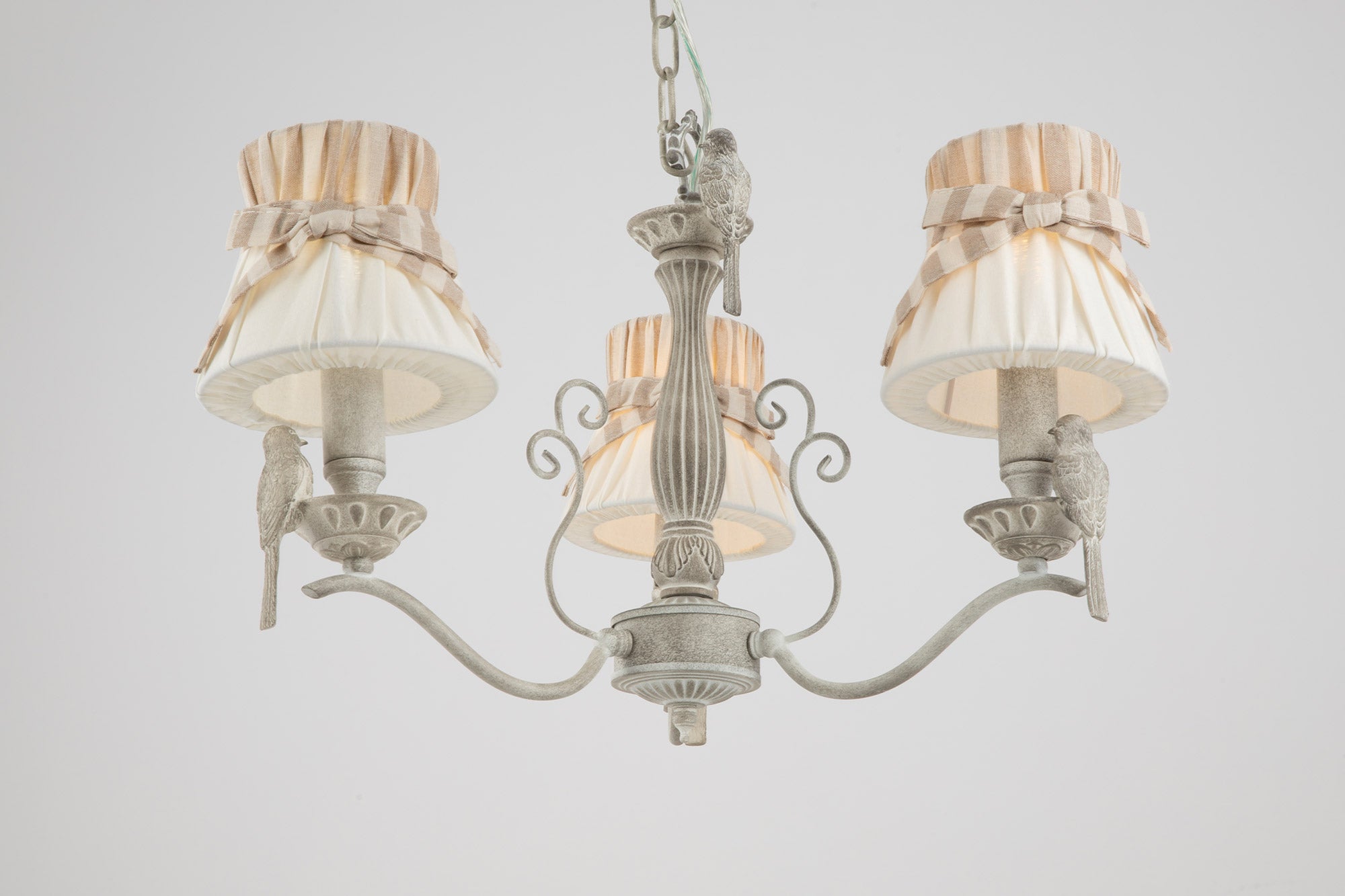 Lampadario Elegant in Metallo Bird Bianco Antique