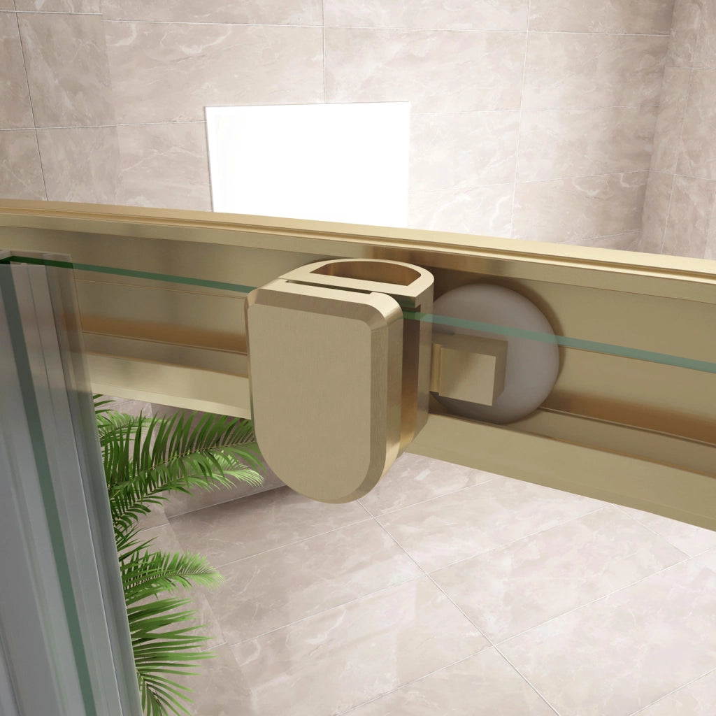 Box Doccia Semicircolare 90X90 cm H.190 Oro Spazzolato Porta Scorrevole Vetro 6 mm Trasparente Anticalcare, Piatto Doccia Bianco