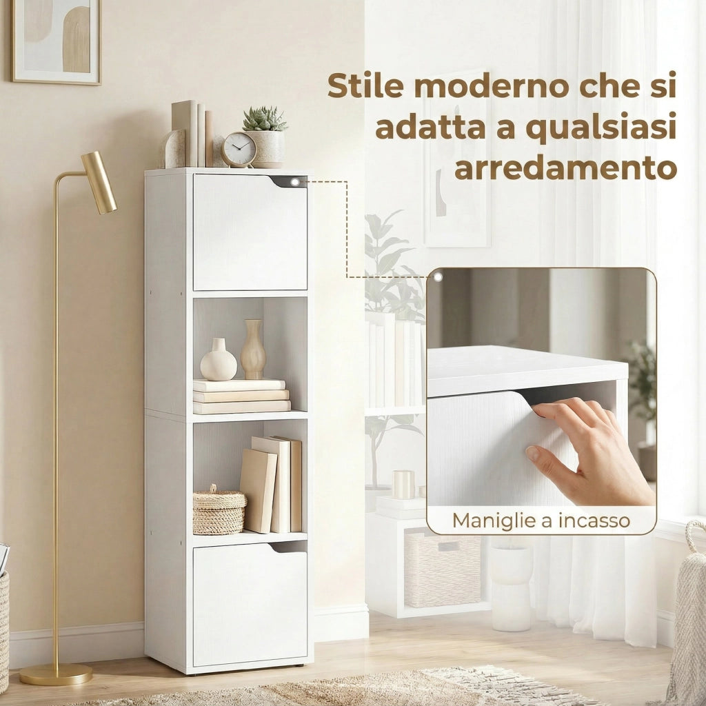Libreria con 2 Armadietti e Ante ¨C zephmum ¨C 4 Ripiani, 30x29x119 cm, Bianco