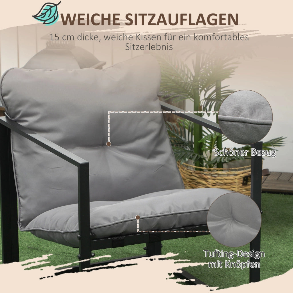 Set Divano Tavolo Poltrone da Giardino ¨C Zephmum ¨C Grigio Nero Vetro 114x70x67