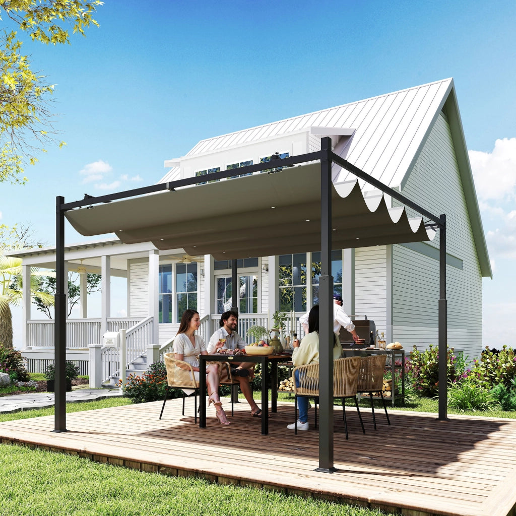 Pergola da giardino ¨C zephmum ¨C grigio, 3x3 m, tetto retrattile, UPF30+