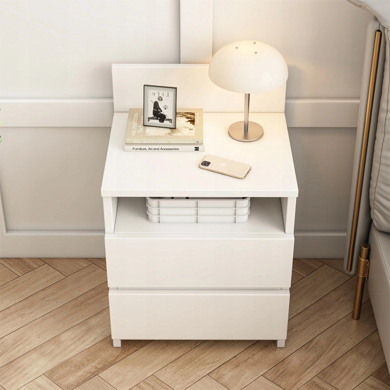 Comodino, Tavolino, 40 cm, Cassettiera per Camera da Letto, 2 Cassetti, Bianco, Loft, Moderno