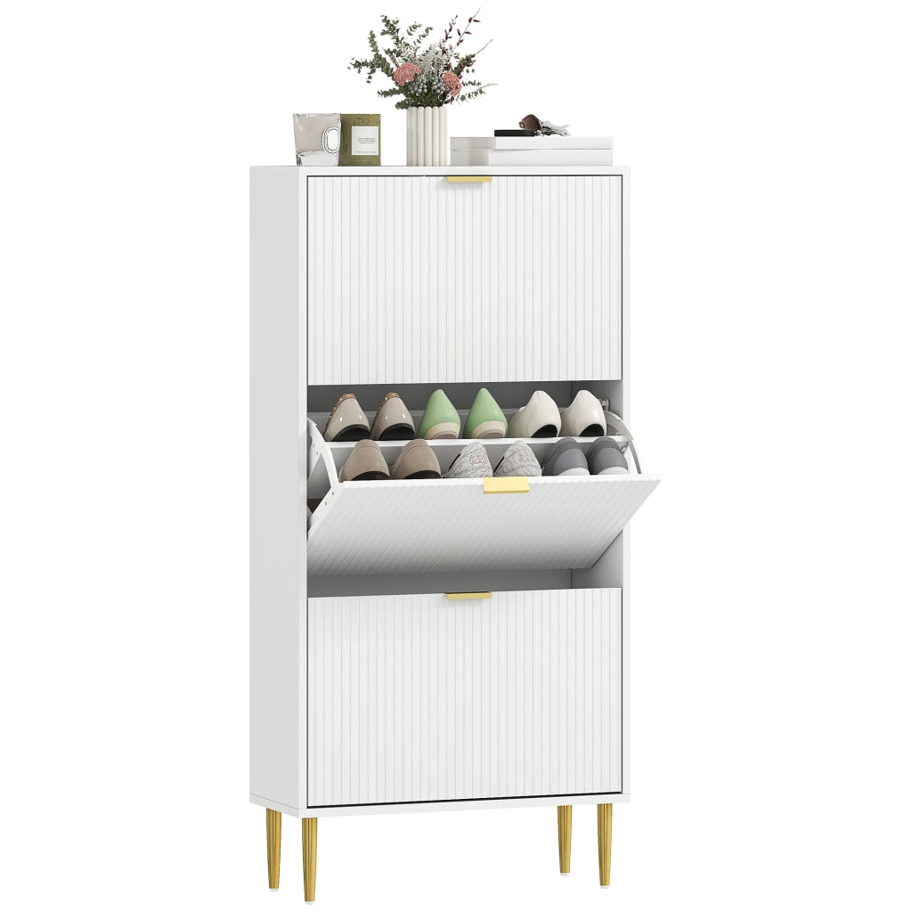 Armadio Scarpe con Ante e 3 Cassetti ¨C Zephmum ¨C Bianco 60x24x122,5 cm