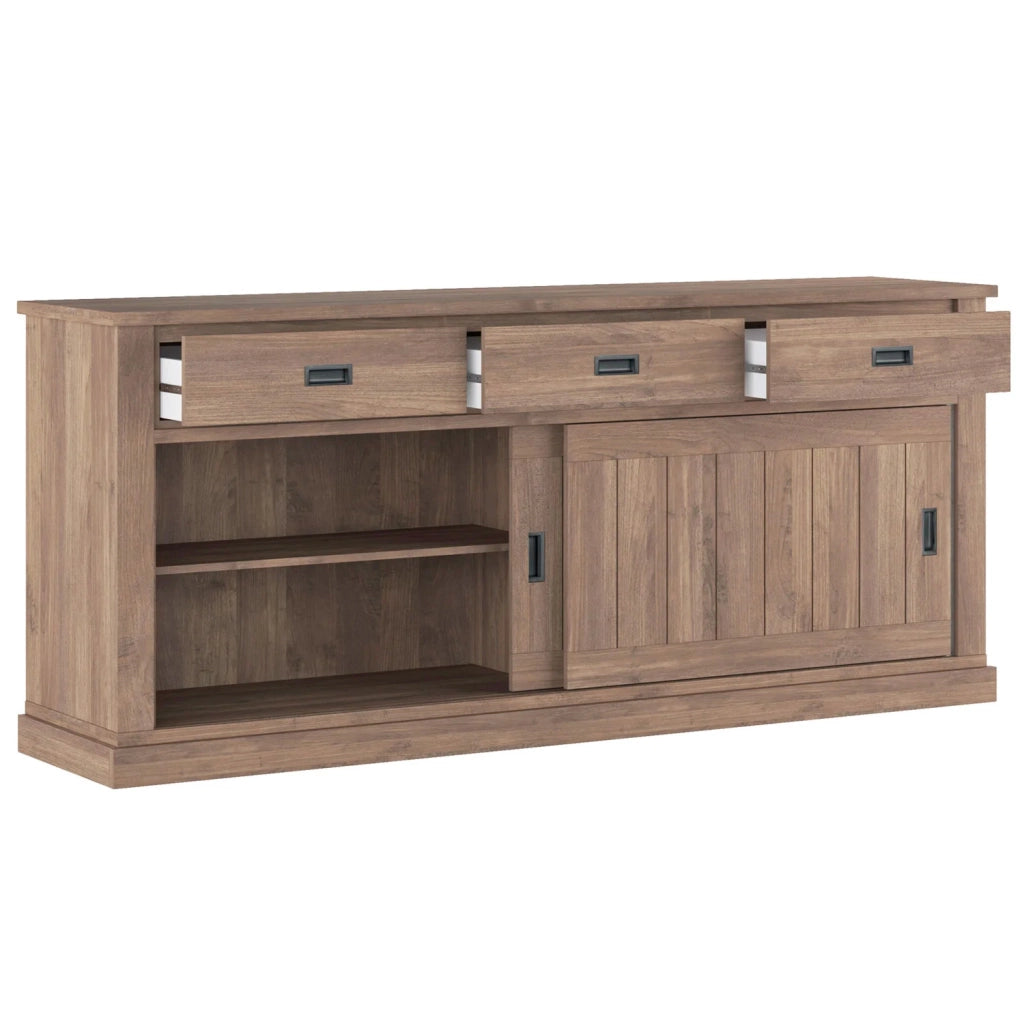 Madia Dispensa Con 3 Cassetti 2 Ante Scorrevoli E 4 Ripiani Interni Credenza Mobile Buffet Per Soggiorno Cucina Zona Living Design Classico Moderno 220 X 50 X 95 Cm Noce