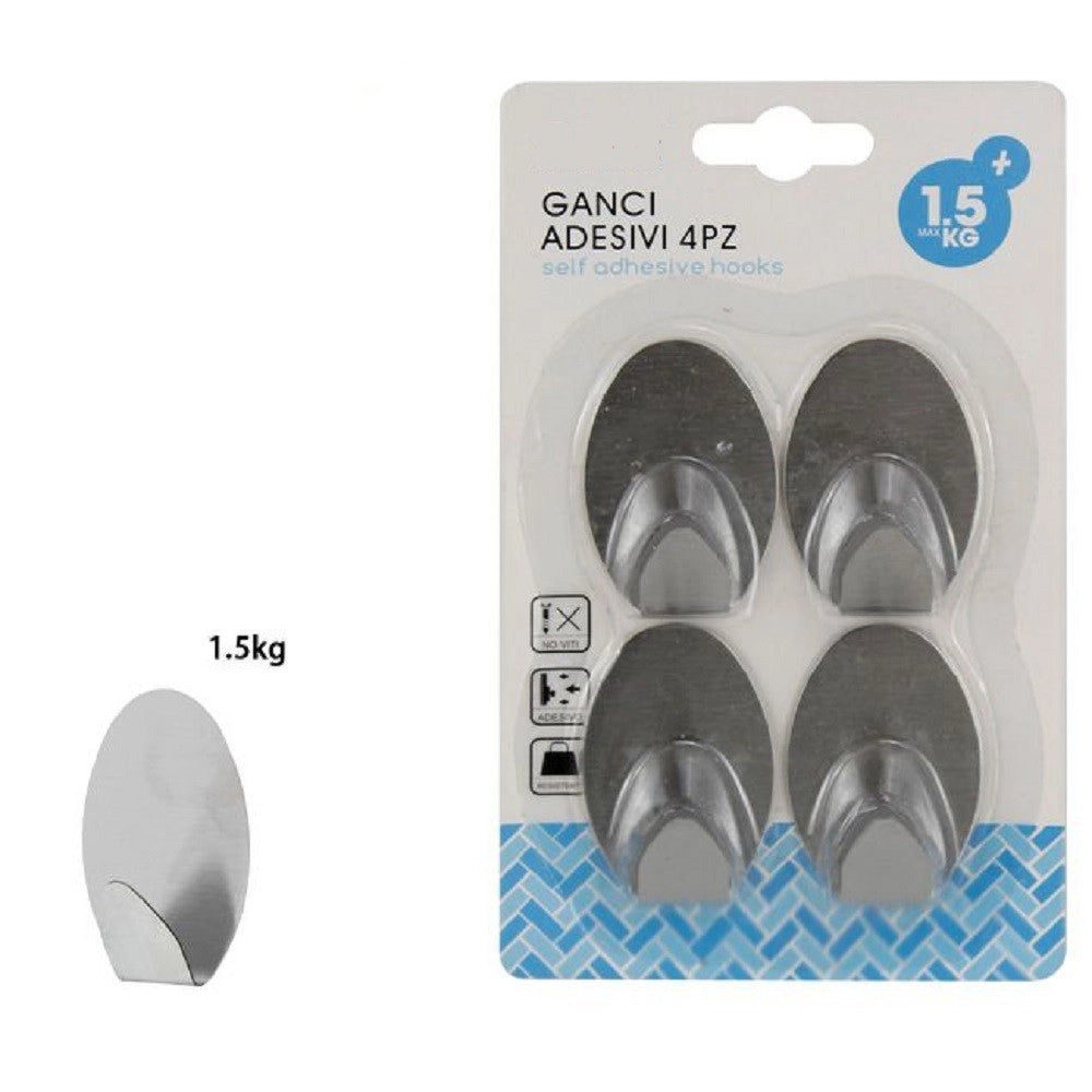 Trade Shop - Set 4 Ganci Appendini Adesivi Parete Casa Cucina Bagno Attaccapanni Ovali 59662 -