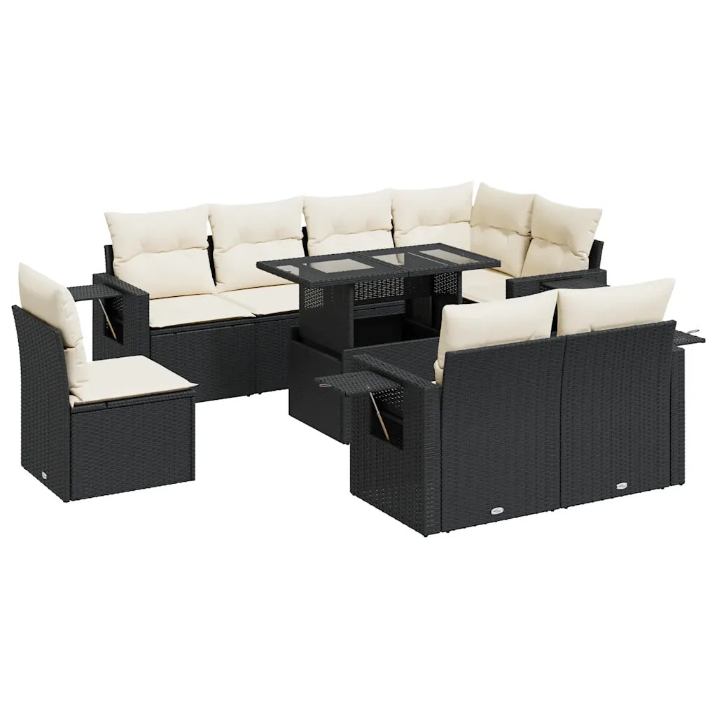 Set Divani da Giardino 9 pz con Cuscini Nero in Polyrattan 3326497