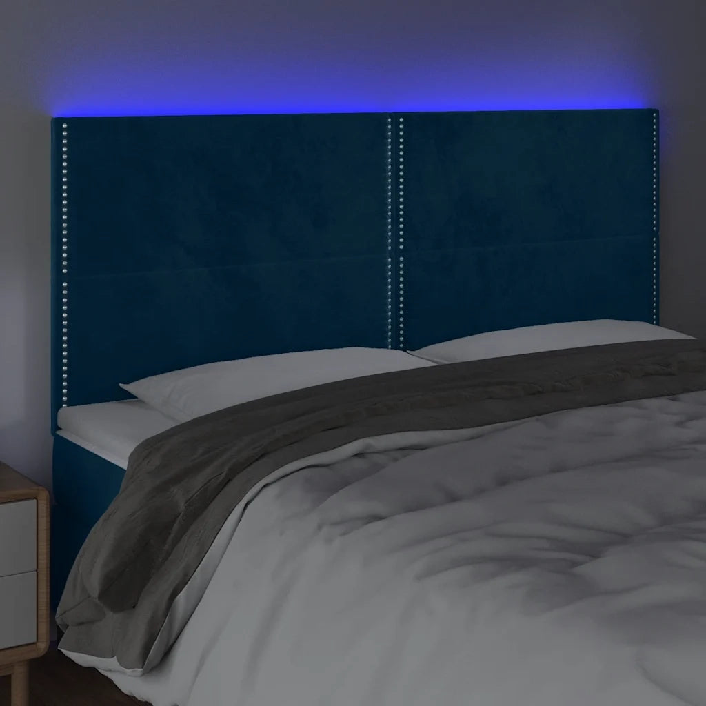 Testiera | Testata a LED Blu Scuro 200x5x118/128 cm in Velluto