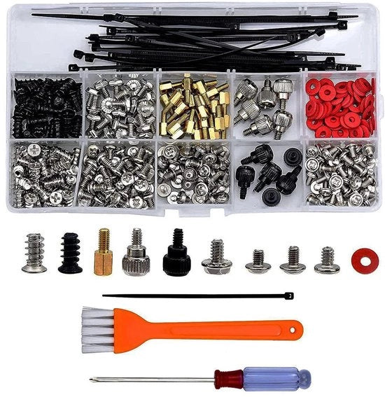 Set di Viti per Motherboard, Chassis e Dischi Duri con Cavo di Fissaggio, Spazzola e Chiave 362 Pezzi