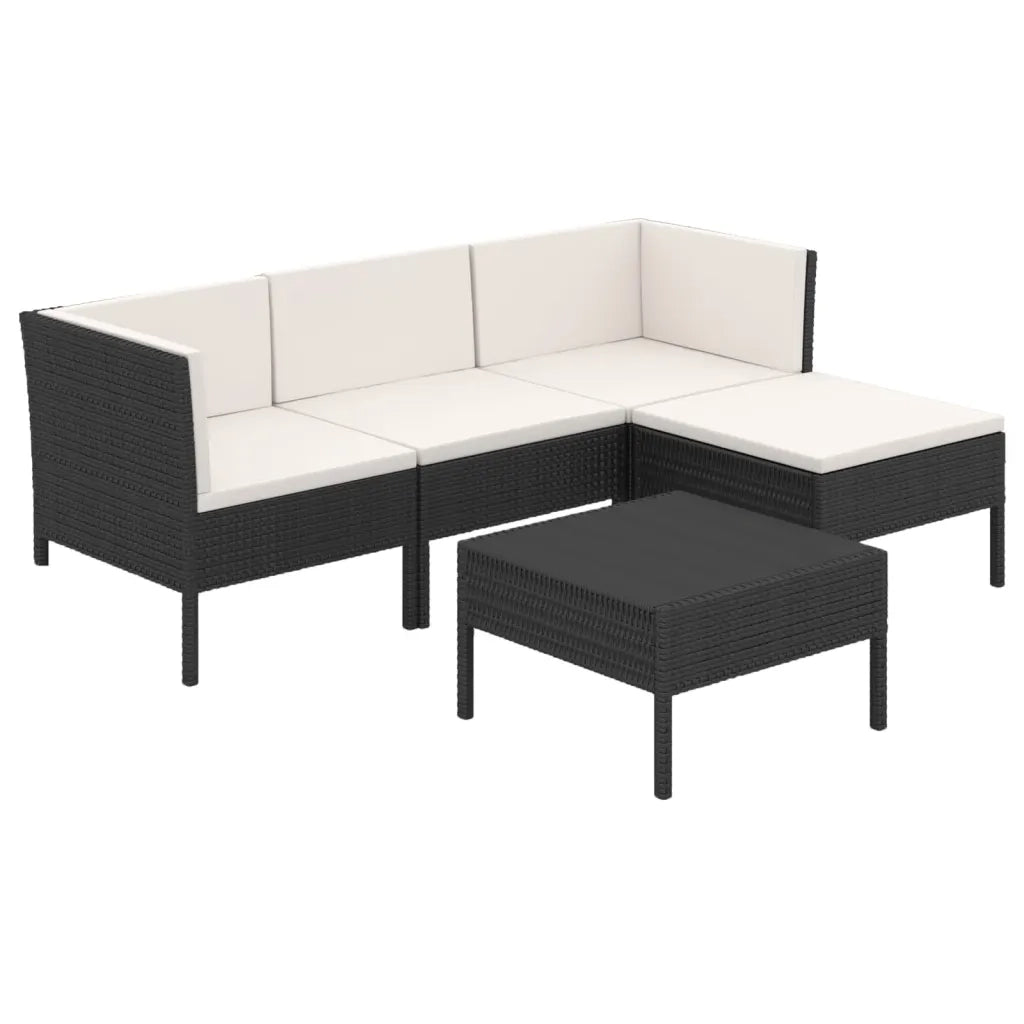 Set Divani da Giardino 5 pz con Cuscini in Polyrattan Nero 3094376