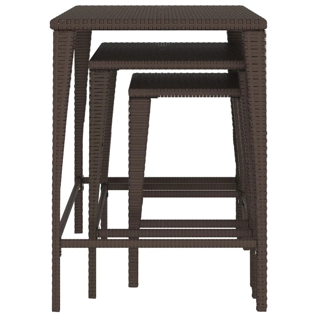 Tavolini Impilabili 3 pz Marroni in Polyrattan 319385