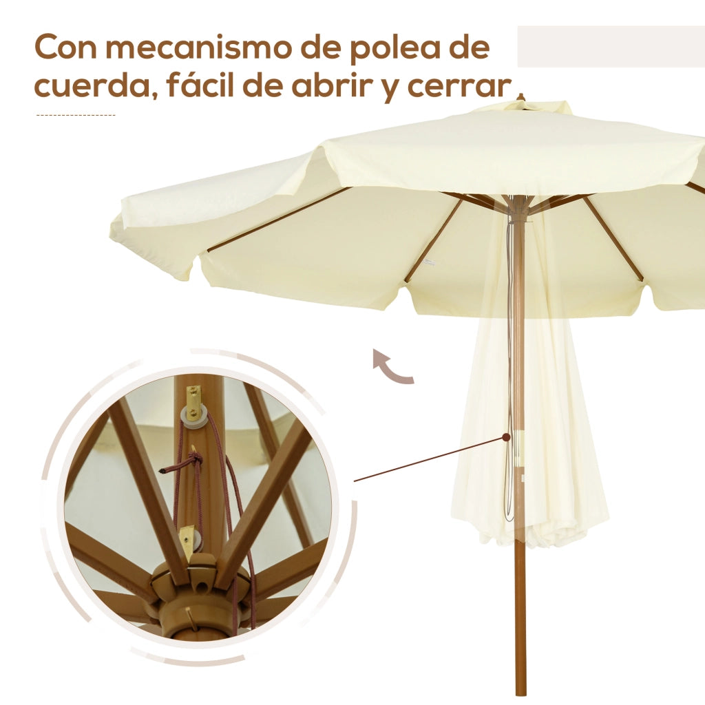 Ombrellone in Legno con Sistema a Puleggia e 8 Stecche di Bamb¨´ ¨C zephmum ¨C ?325x250 cm Crema