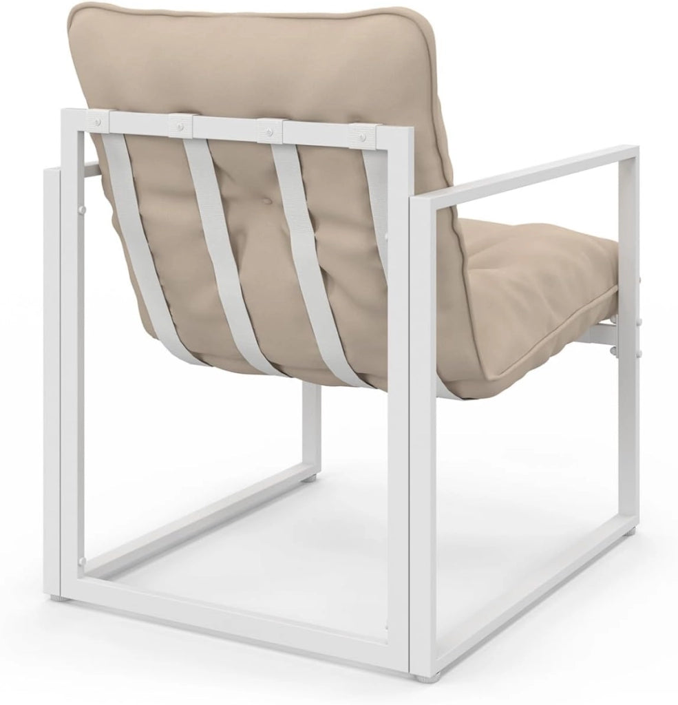 Nairobi Set di mobili da Giardino Bassi a 6 posti in Acciaio Bianco con Cuscini Beige
