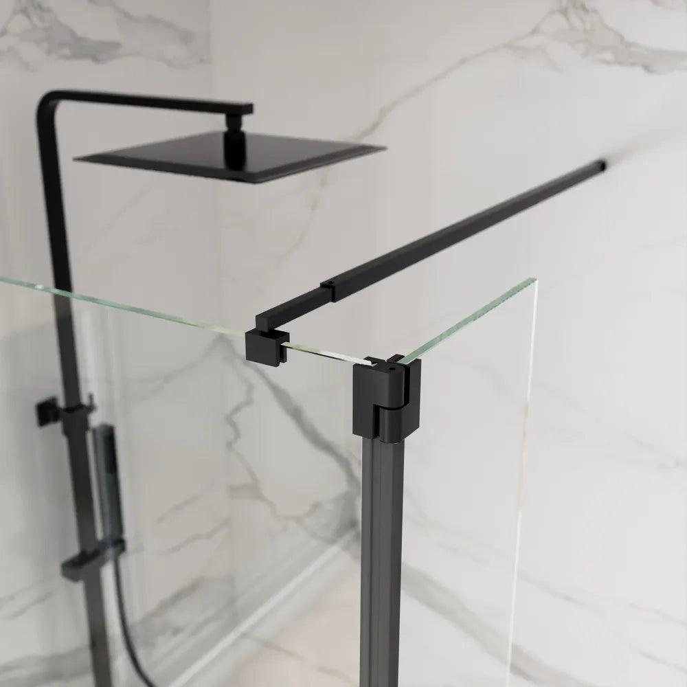 Doccia walk-in 60cm + anta 40cm vetro 8mm trasparente profili neri | Keros
