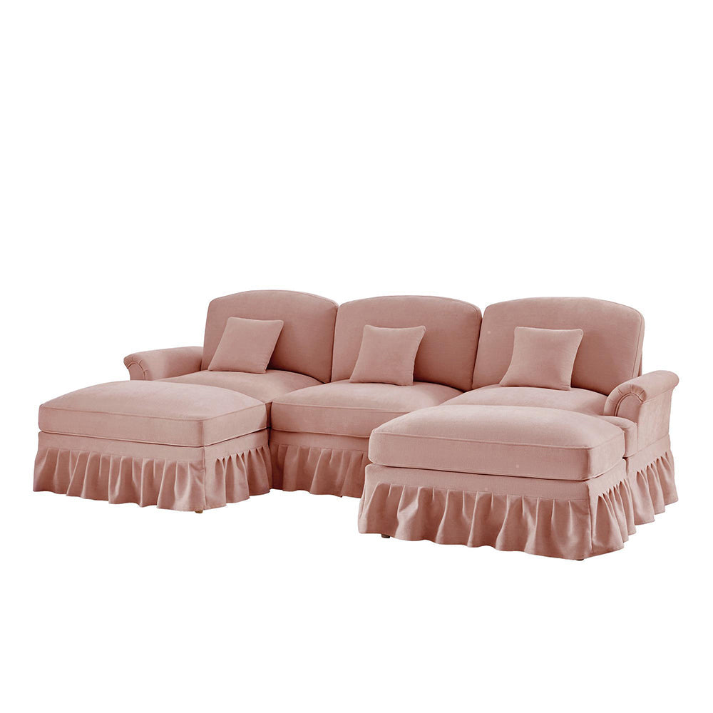 Divano modulare a U - Xylo - Chenille, stile classico, con pouf, rosa