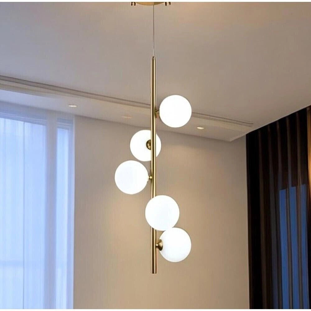 Lampadario moderno a sospensione con 5 sfere e attacco per lampadine a LED G9