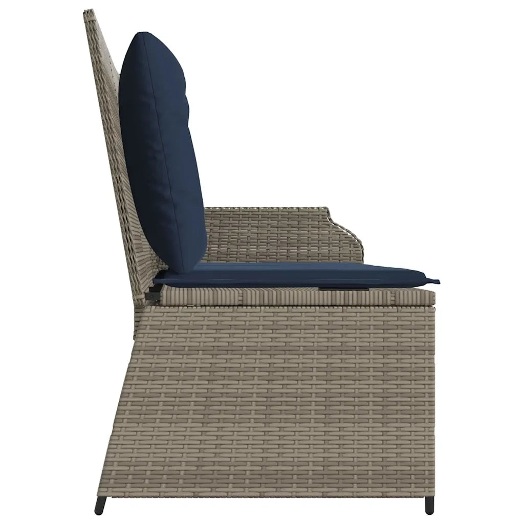 Panchina da giardino con cuscino Grigio e Blu Navy polyrattan 3394447