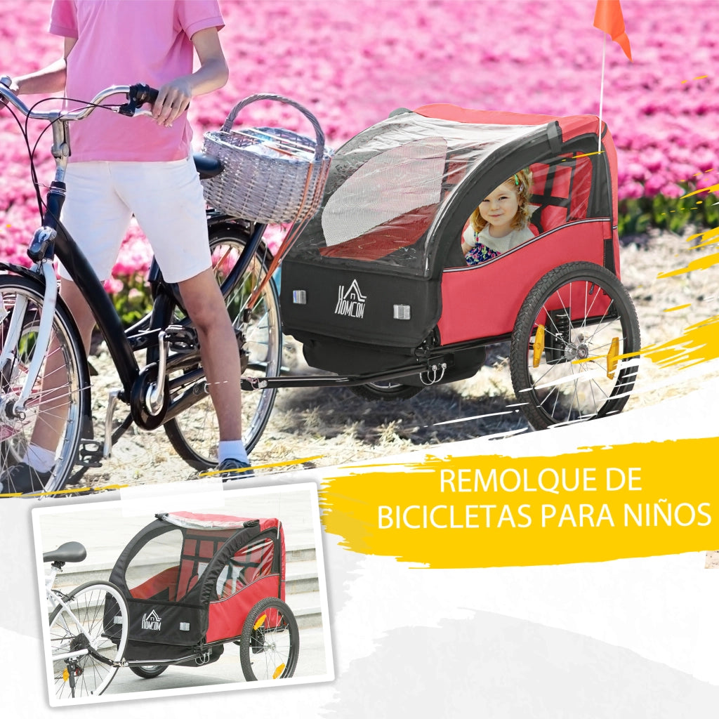 Carrello Bicicletta Bambini con Cinture di Sicurezza e Sospensione ¨C Minimal ¨C 140x88x90 Rosso