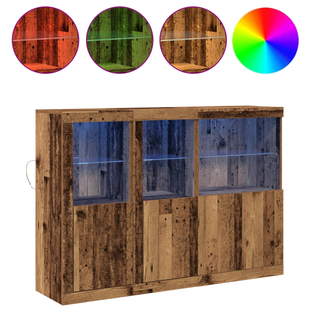 Credenza con Luci LED Legno Vecchio 142.5x37x100 cm Legno Progettato