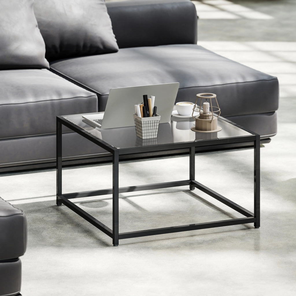 Tavolino da caff¨¨ quadrato ¨C Xylo ¨C vetro temperato nero gambe acciaio 68x68x39 cm