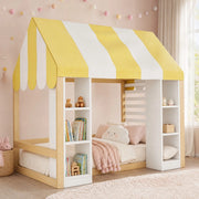 Letto a soppalco per bambini 90x200 cm con baldacchino e 2 vani portaoggetti