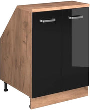 Mobile sottotetto Rion, Nero lucido, 60 x 81.6 cm con 2 porte, carcassa 60 cm profondità, adatto per il salvaspazio sotto tetti spioventi