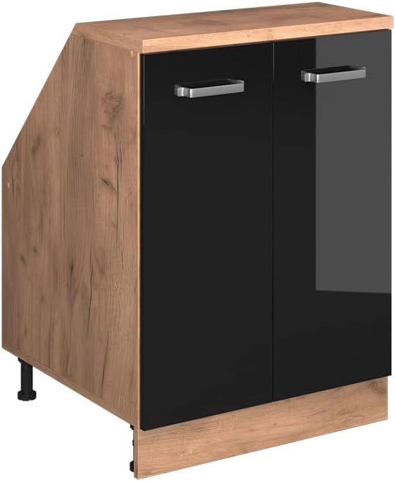 Mobile sottotetto Rion, Nero lucido, 60 x 81.6 cm con 2 porte, carcassa 60 cm profondità, adatto per il salvaspazio sotto tetti spioventi