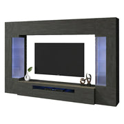 Parete attrezzata Arga, Set salotto porta TV a 6 ante, Mobile soggiorno multiuso con luce LED, 100% Made in Italy, cm 290x40h191, Antracite