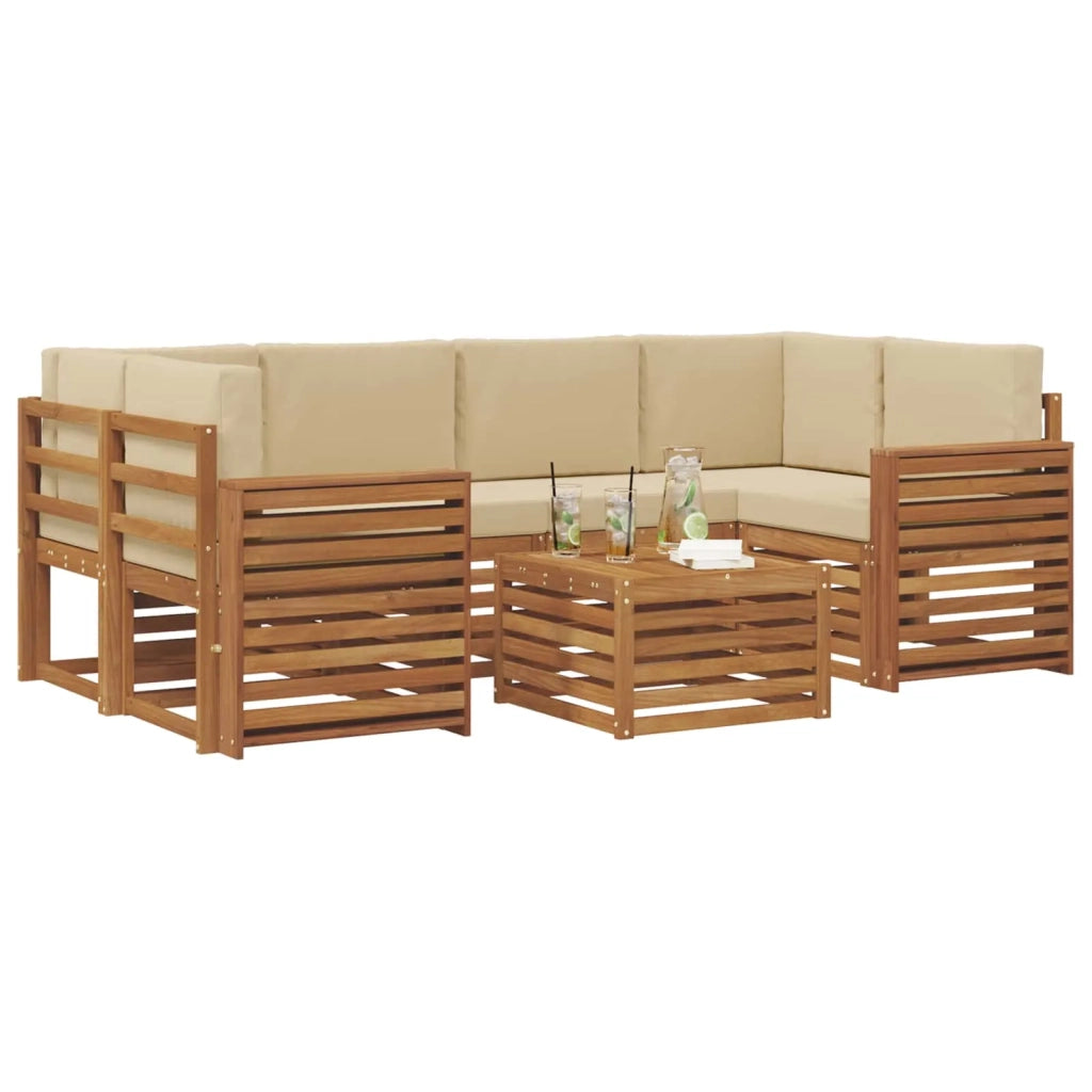 Set di divani da esterno con cuscino 7 pcs Naturale e Beige