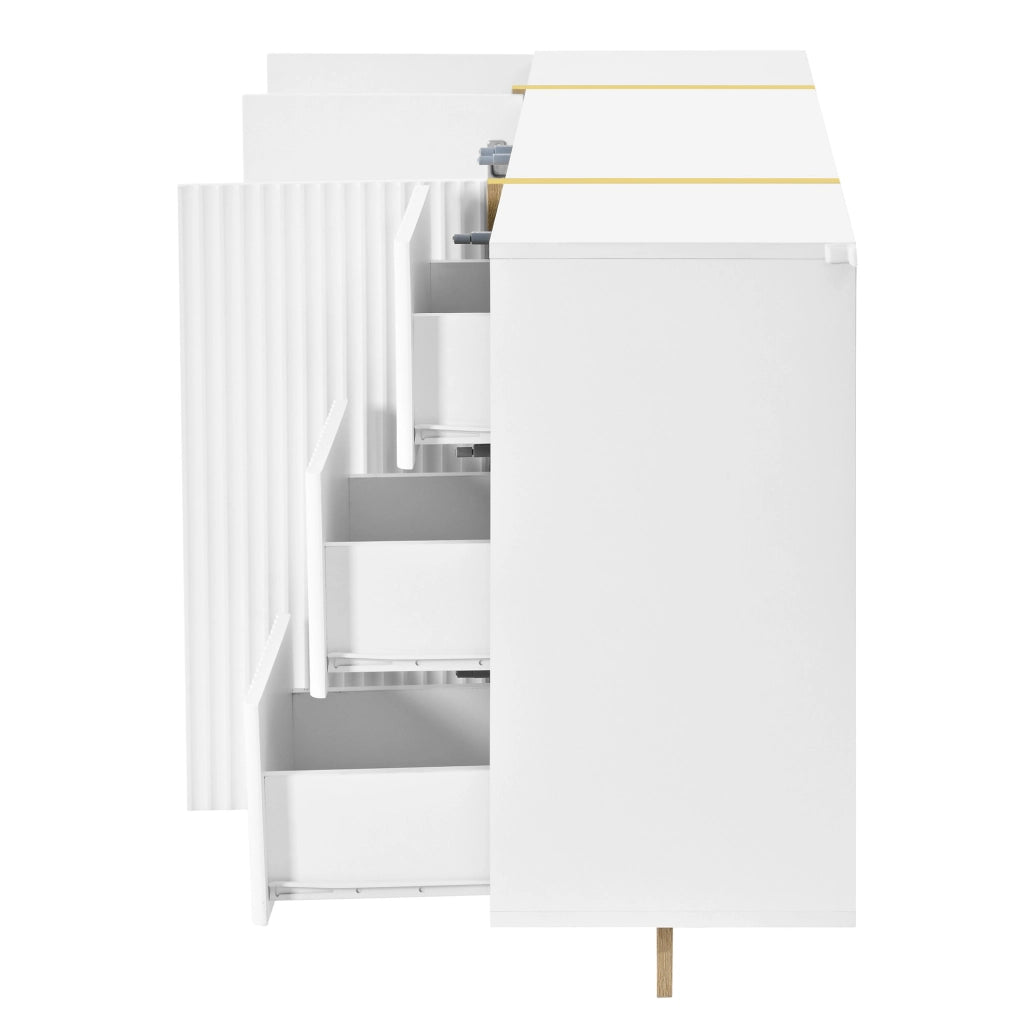 Set mobile TV e sideboard bianco con frontali a rilievo HOMVRA