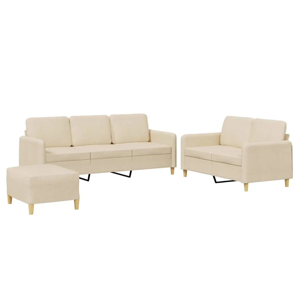 Set di Divani 3 pz con Cuscini Crema in Tessuto
