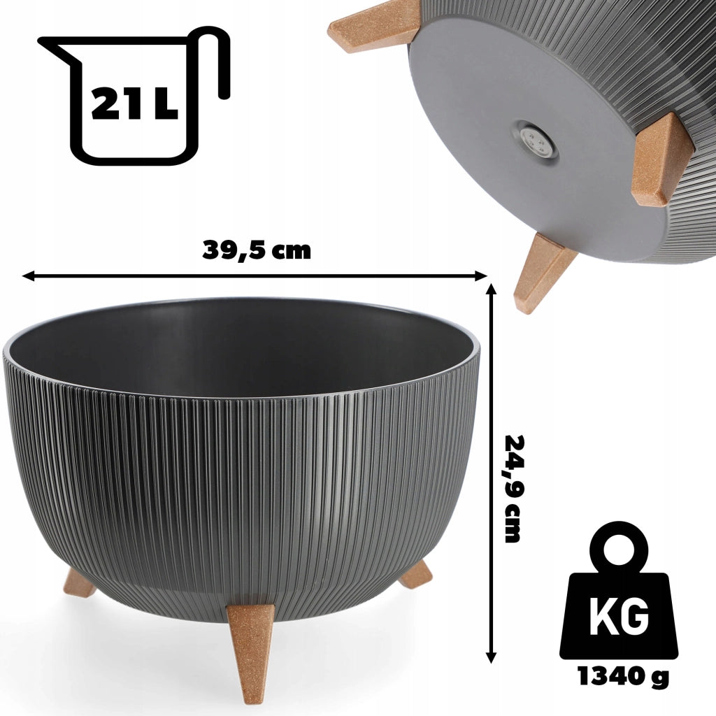 Vaso da giardino KADAX con gambe, grande, rotondo, per fiori, con ciotola interna, 40 cm