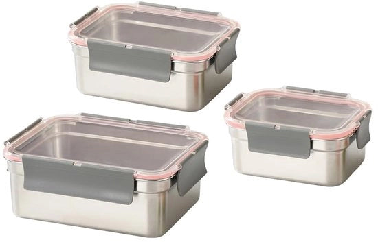 Contenitore alimentare 3 in 1 in acciaio inossidabile, con coperchio ermetico, contenitore per preparazione pasti per la cucina, resistente al lavastoviglie (chiuso 1000 ml + 1800 ml + 3000 ml)