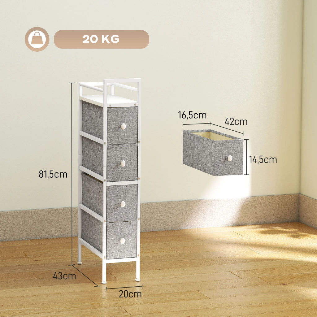 Cassettiera 4 Cassetti Tessuto ¨C Xylo ¨C Struttura Acciaio Grigio Camera Soggiorno
