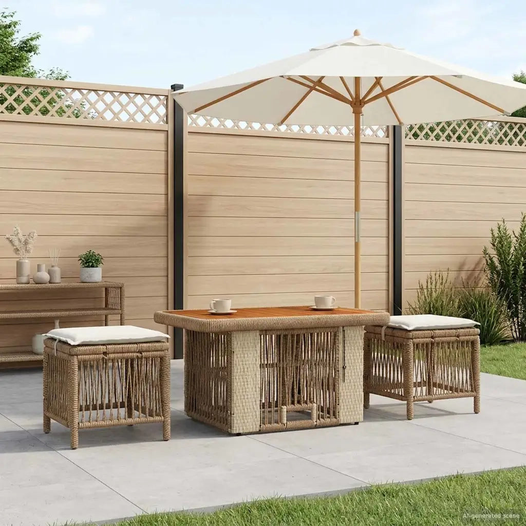 Set da Pranzo per Giardino 3 pz Beige e Crema polyrattan 42026752